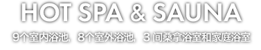 9种室内浴池、8种露天浴池、另有家庭浴池。